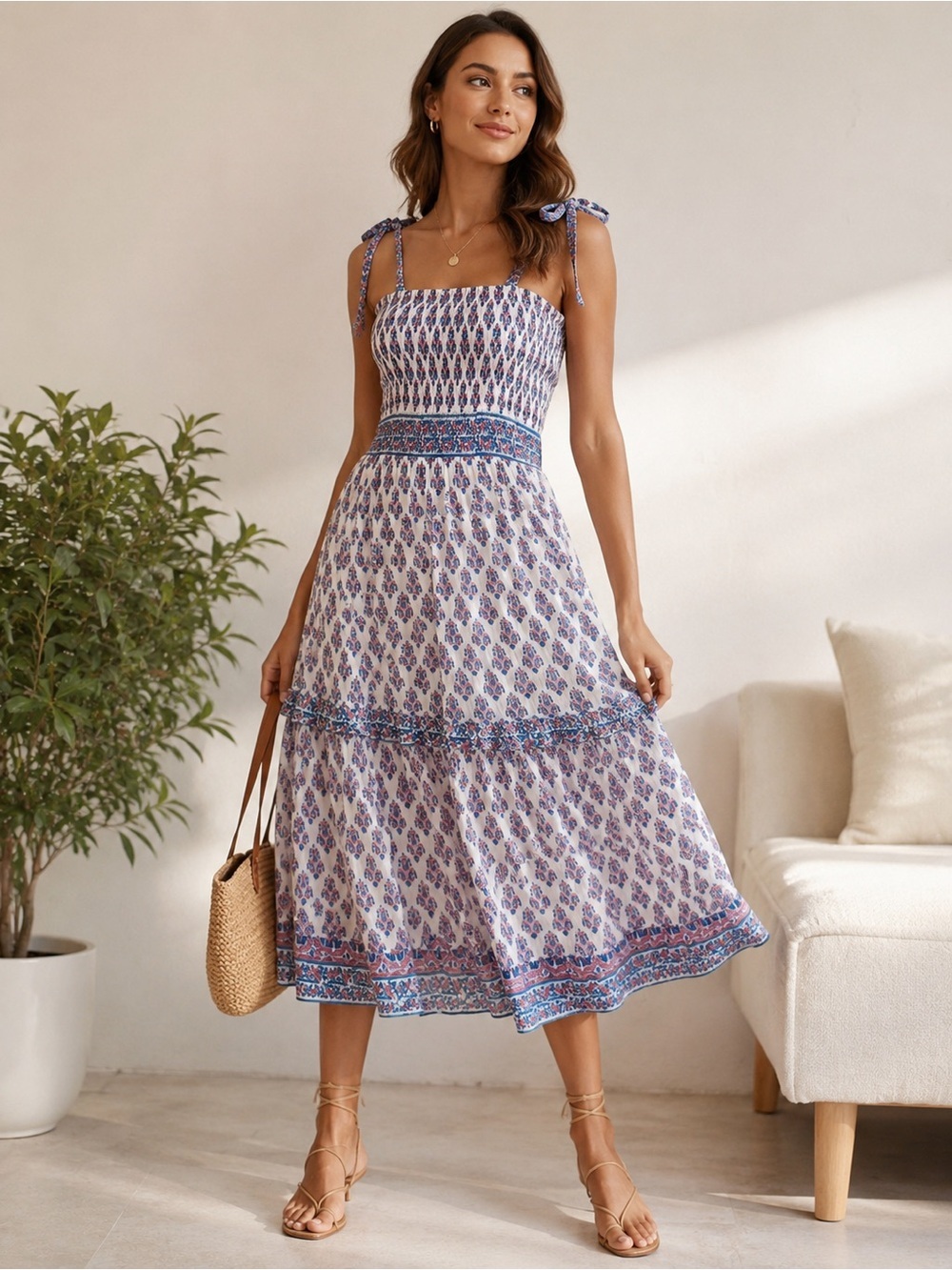 Alicia Bell Liberty Floral Tiered Cotton & Silk Sundress L